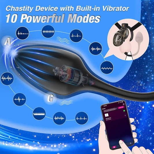 App controlled and vibrating chastity cage with prostate stimulation
