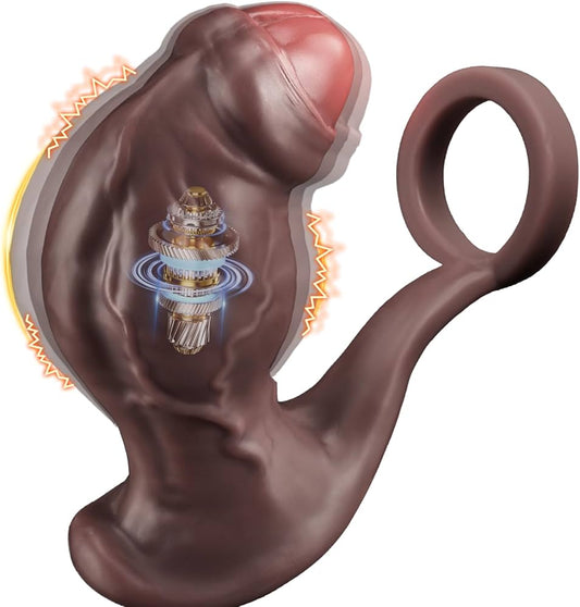 XXL Ebony Vibrating butt plug with cockring