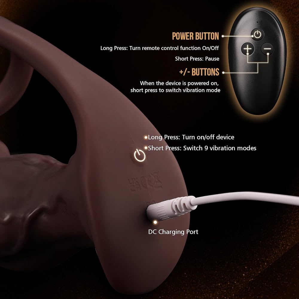 XXL Ebony Vibrating butt plug with cockring